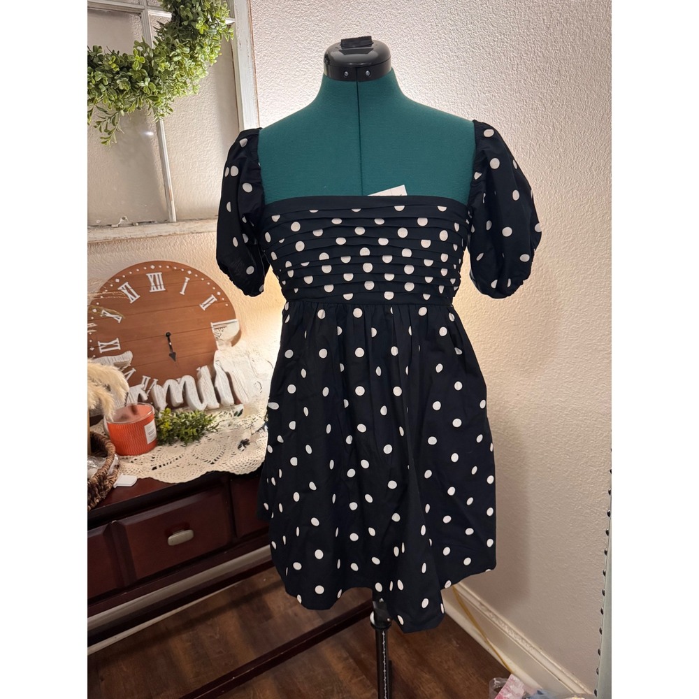 Abercrombie & Fitch Polka Dot Mini Dress XS Petite Corset Boned Puff Sleeve NWT